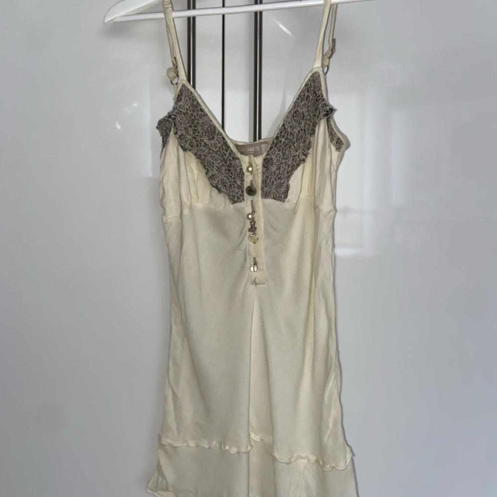 Elisa Cavaletti Cream and Gray Lace Trim Tank Top